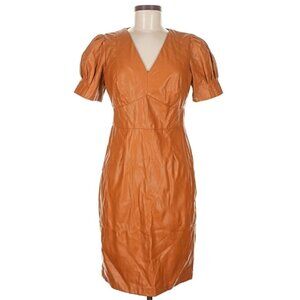 DKNY Faux Leather Midi Dress in Cognac